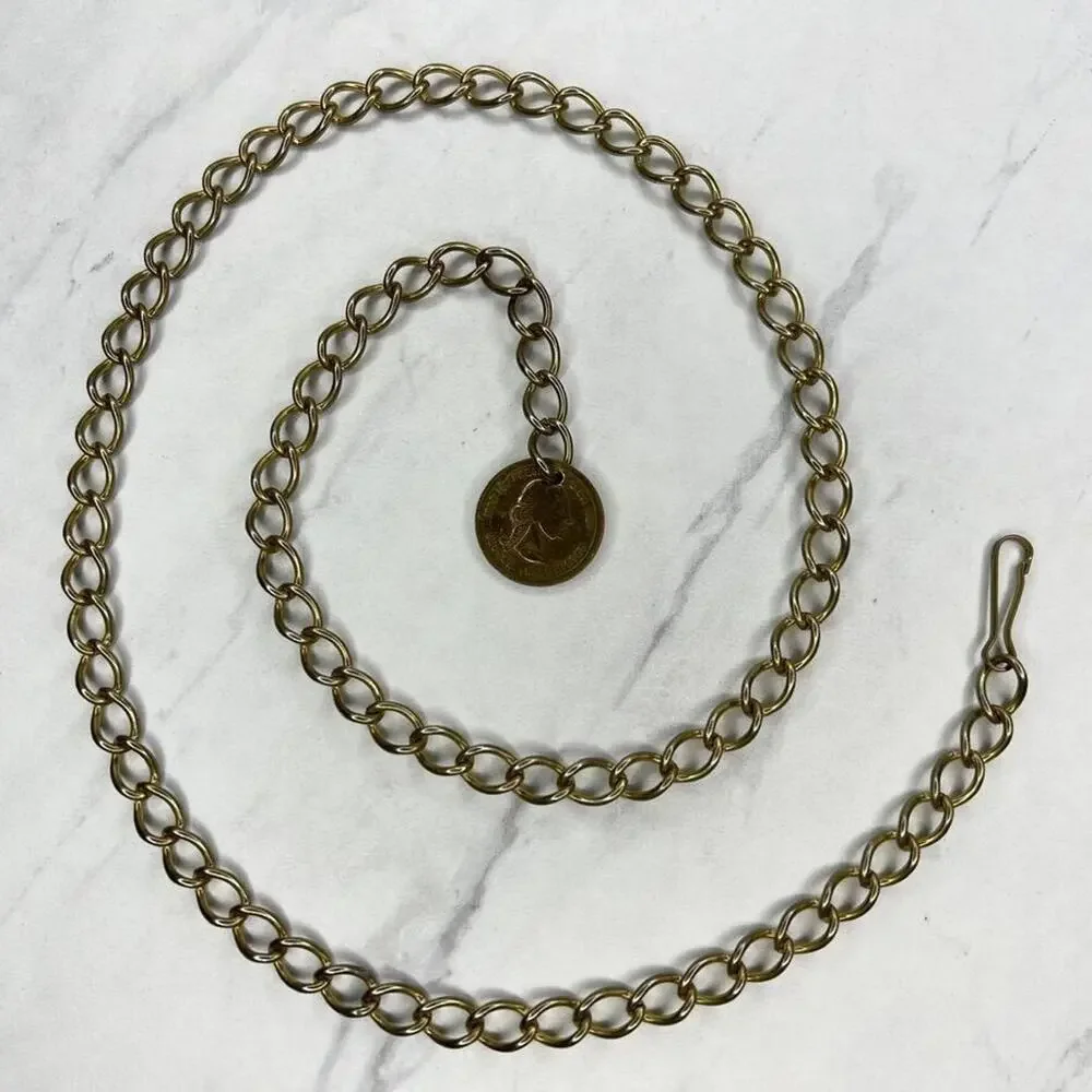 Gold Tone George Washington Coin Chain Link Belt Small (S) ✨
